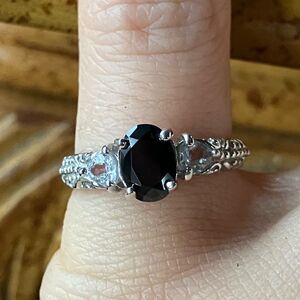 Natural Black Spinel Topaz Sterling Silver Ring Size 5